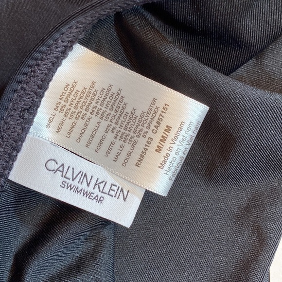 NWT Calvin Klein Black Stretch Removable Cups Tie Shirred Halter Swim Top sz M - Picture 3 of 13